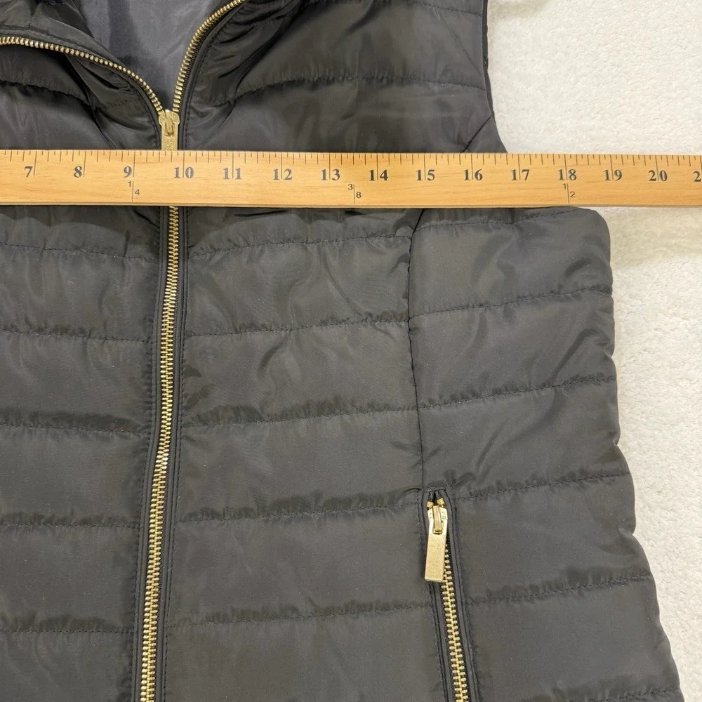 Guess Quilted Puffer Vest Women M Black Faux-fur Trim Gold-Tone‎ Full Zip